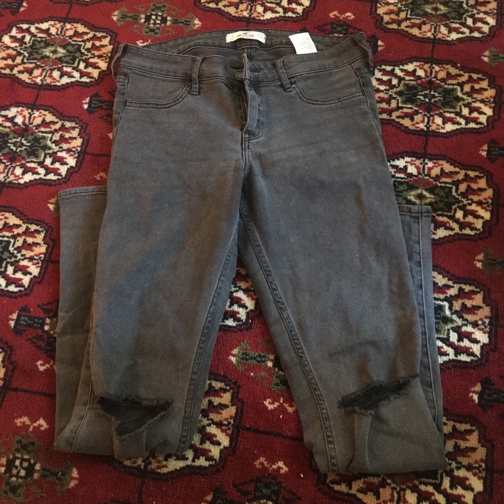Black knee ripped Hollister jeans